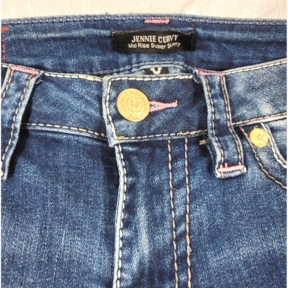 True Religion Women's Jennie Curvy Mid Rise Super Skinny Distressed Jeans - 26 - Picture 5 of 10